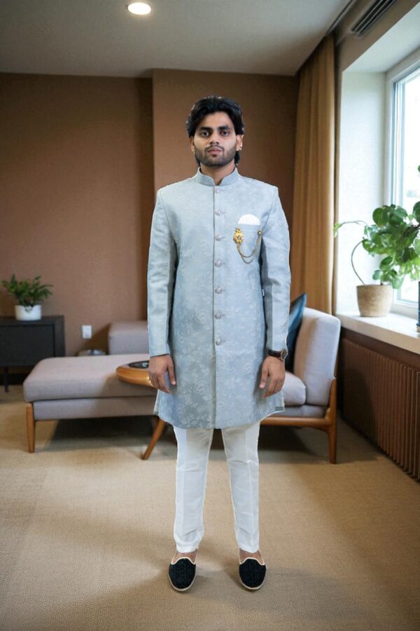 Sky Blue Indo Western Suit for Men – Stylish Party & Occasion Wear - Image 5