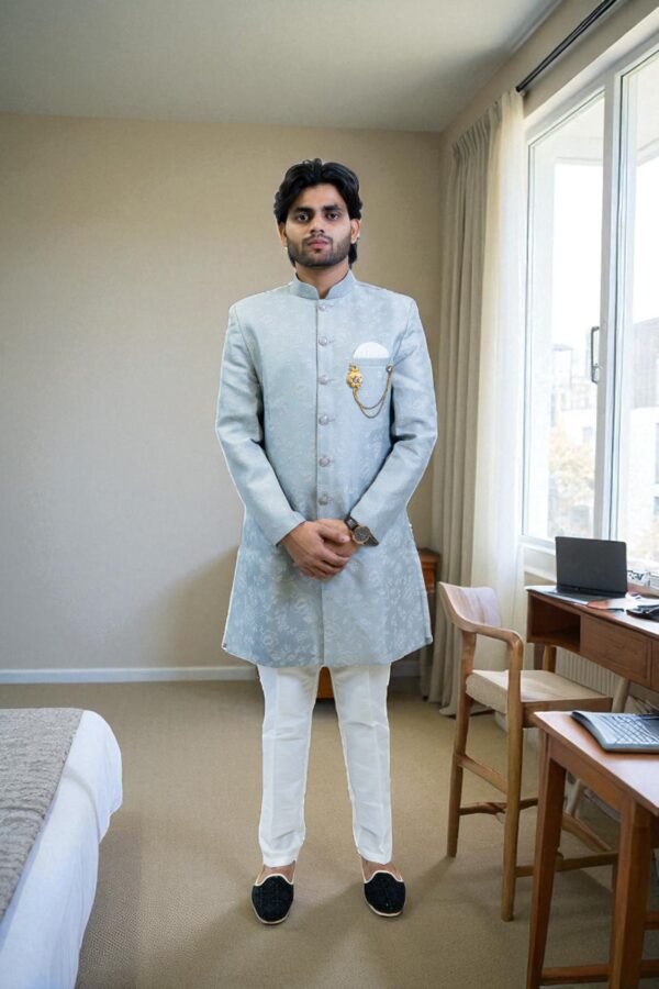 Sky Blue Indo Western Suit for Men – Stylish Party & Occasion Wear - Image 2