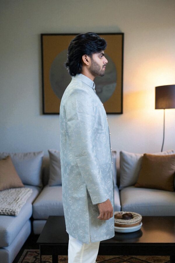 Sky Blue Indo Western Suit for Men – Stylish Party & Occasion Wear - Image 4