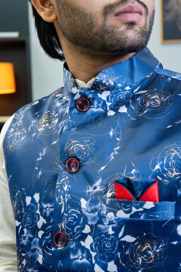Navy Blue and White Floral Modi Jacket for Men - Image 3