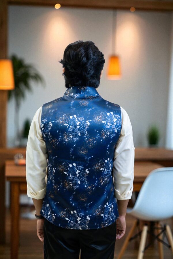 Navy Blue and White Floral Modi Jacket for Men - Image 5