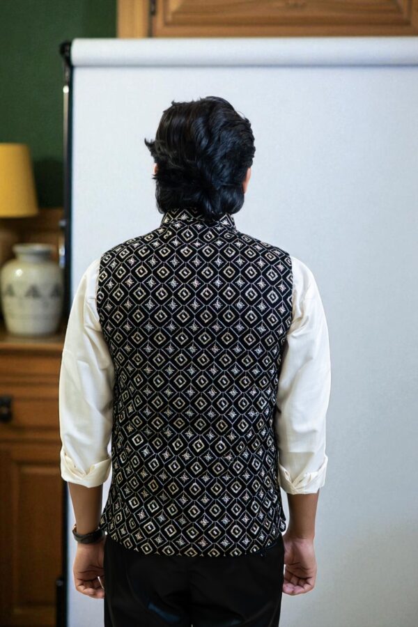 Elegant Black and Gold Geometric Nehru Jacket - Image 7
