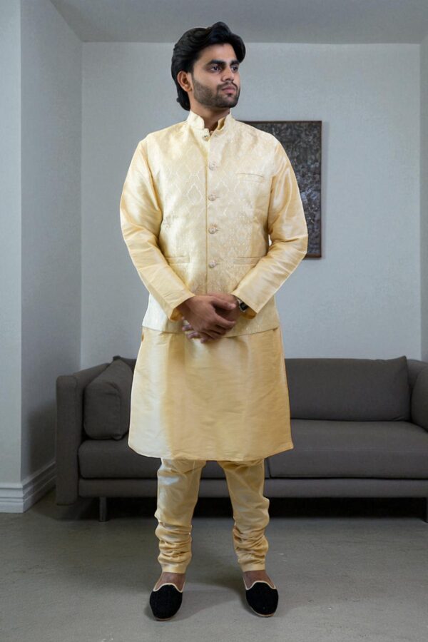 golden printed kurta jacket set - Image 4