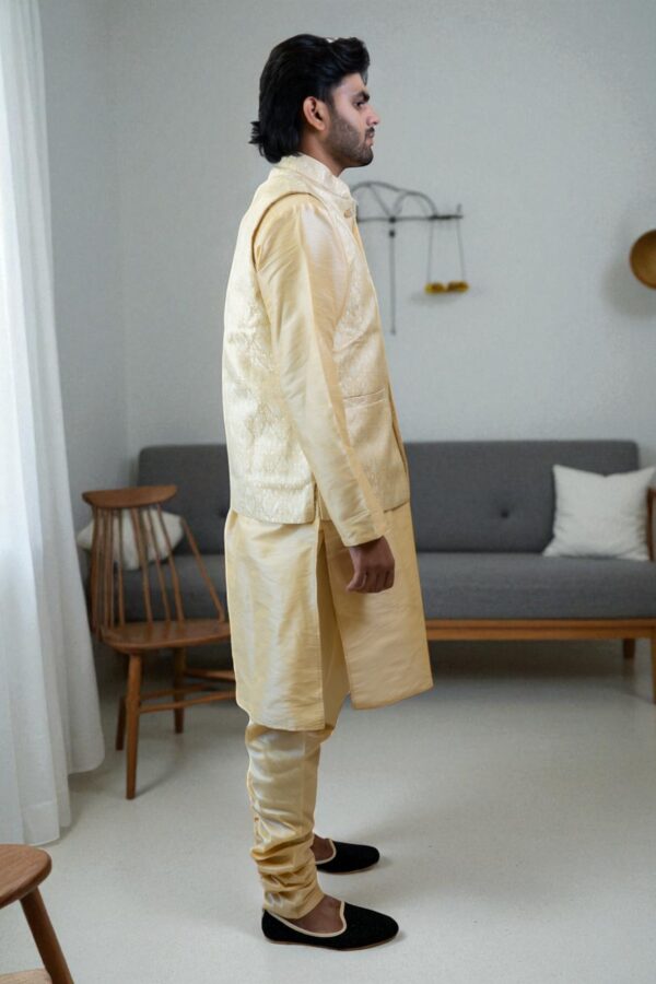 golden printed kurta jacket set - Image 5
