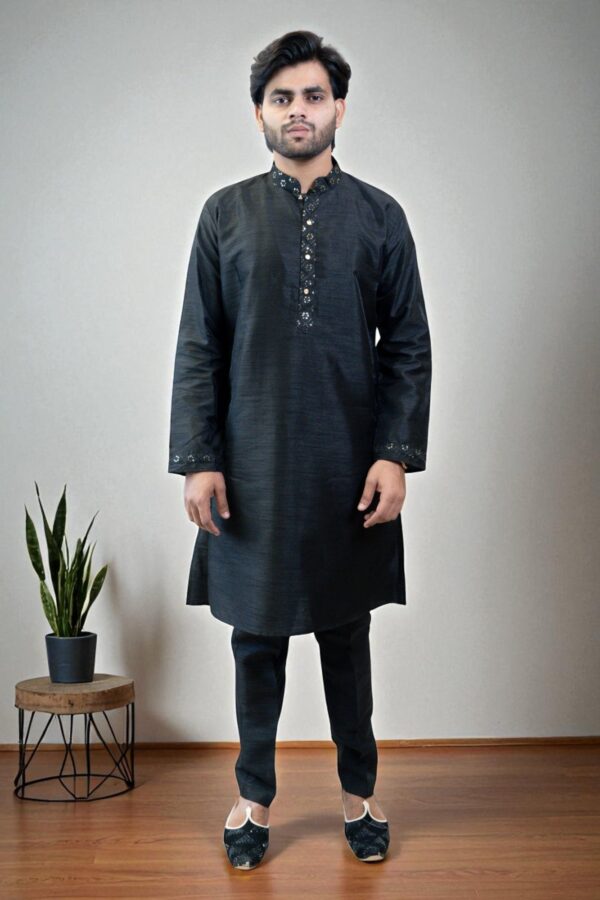 Black Kurta Jacket Set with Sequin Design – Cotton Rayon Festival & Occasion Wear - Image 7