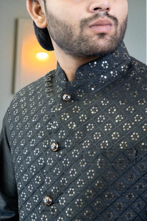 Black Kurta Jacket Set with Sequin Design – Cotton Rayon Festival & Occasion Wear - Image 5