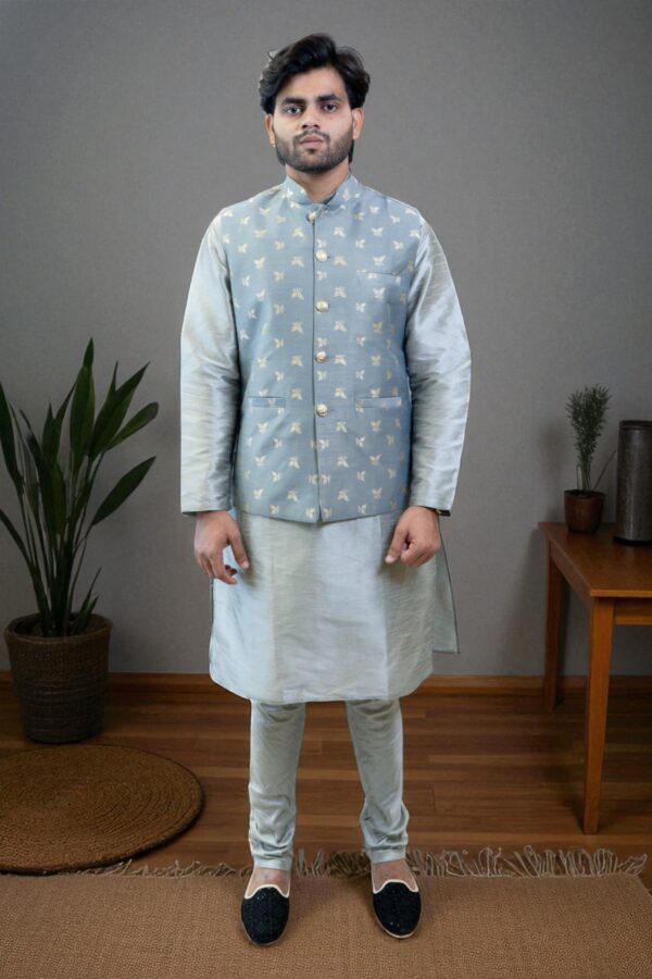 Grey Kurta Jacket Set with Sequin Design – Cotton Rayon Festival & Occasion Wear - Image 6