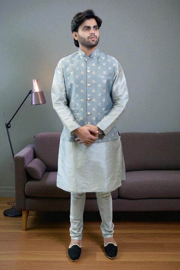 Grey Kurta Jacket Set with Sequin Design – Cotton Rayon Festival & Occasion Wear - Image 4