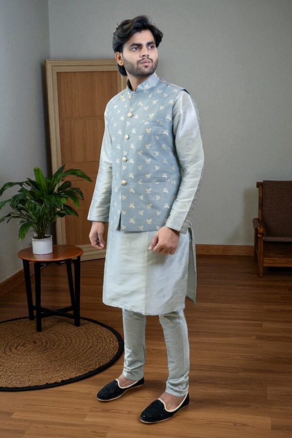 Grey Kurta Jacket Set with Sequin Design – Cotton Rayon Festival & Occasion Wear - Image 3
