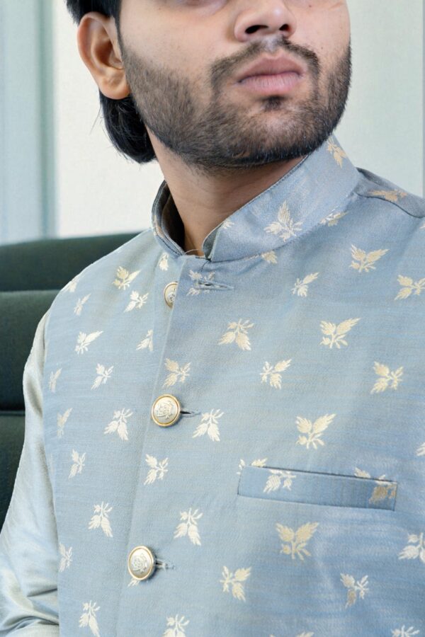 Grey Kurta Jacket Set with Sequin Design – Cotton Rayon Festival & Occasion Wear - Image 2