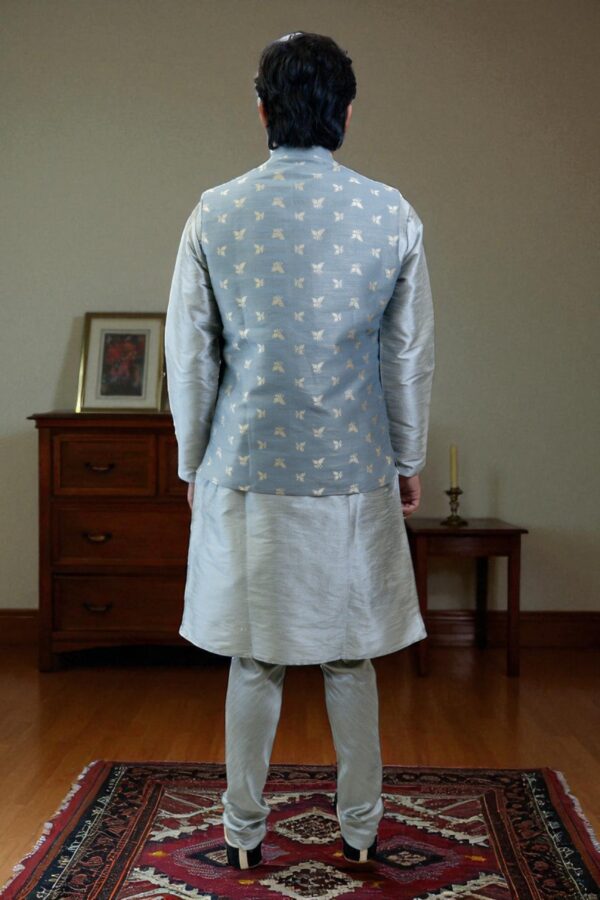 Grey Kurta Jacket Set with Sequin Design – Cotton Rayon Festival & Occasion Wear - Image 8