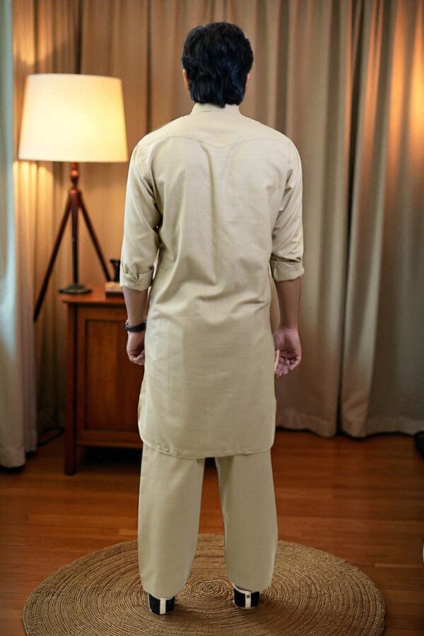 Khaki Cotton Pathani Suit for Men - Image 5