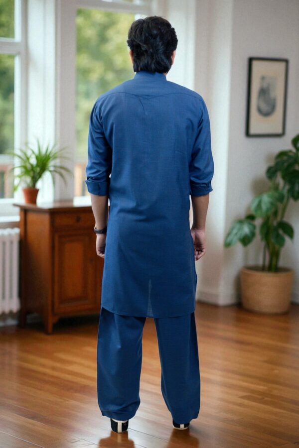 Men’s Blue Cotton Solid Pathani Kurta with Salwar – Traditional, Comfortable & Stylish - Image 5