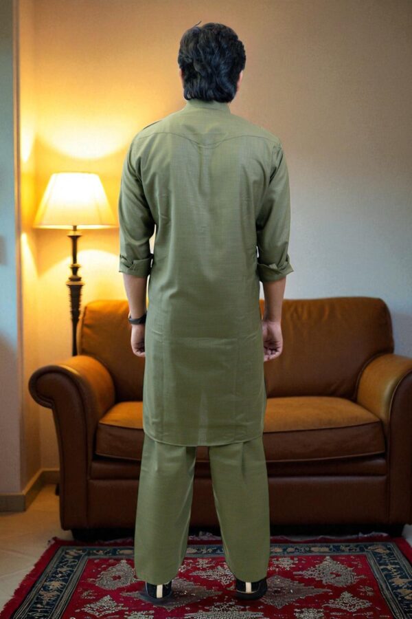 Olive Green Cotton Linen Pathani Suit – Traditional, Stylish & Comfortable - Image 6