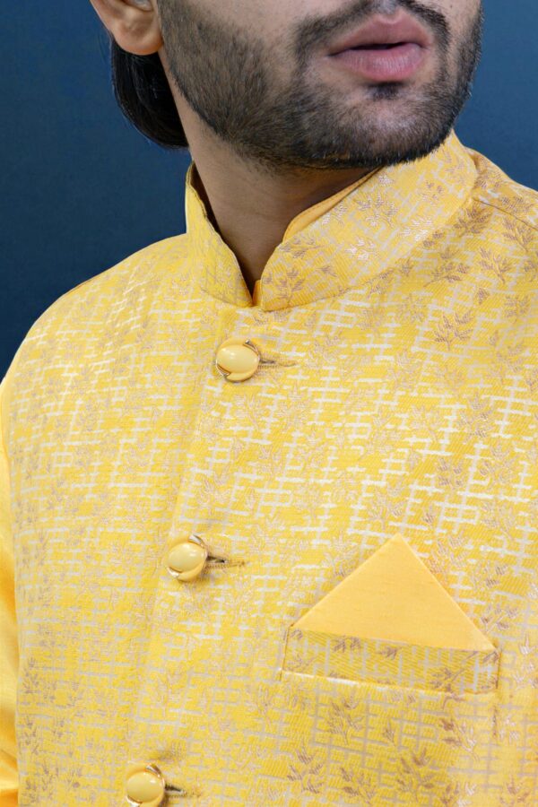 Yellow Kurta Jacket Set – Silk Rayon Festival & Occasion Wear - Image 2