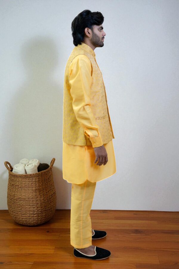 Yellow Kurta Jacket Set – Silk Rayon Festival & Occasion Wear - Image 6