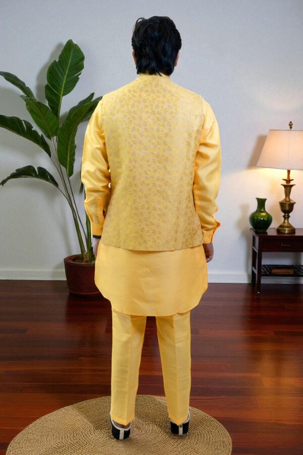Yellow Kurta Jacket Set – Silk Rayon Festival & Occasion Wear - Image 7