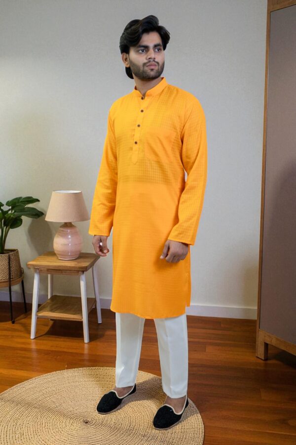 Yellow Cotton Kurta Pajama – Daily Wear - Image 3