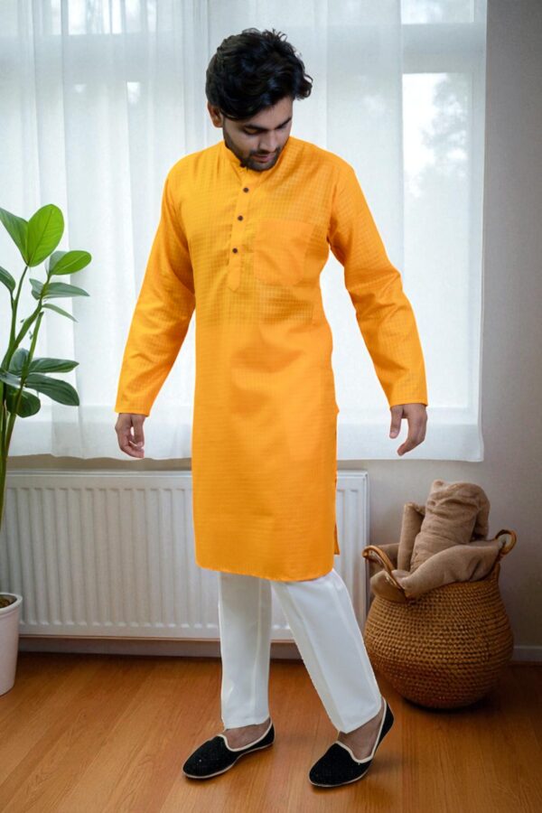Yellow Cotton Kurta Pajama – Daily Wear - Image 2