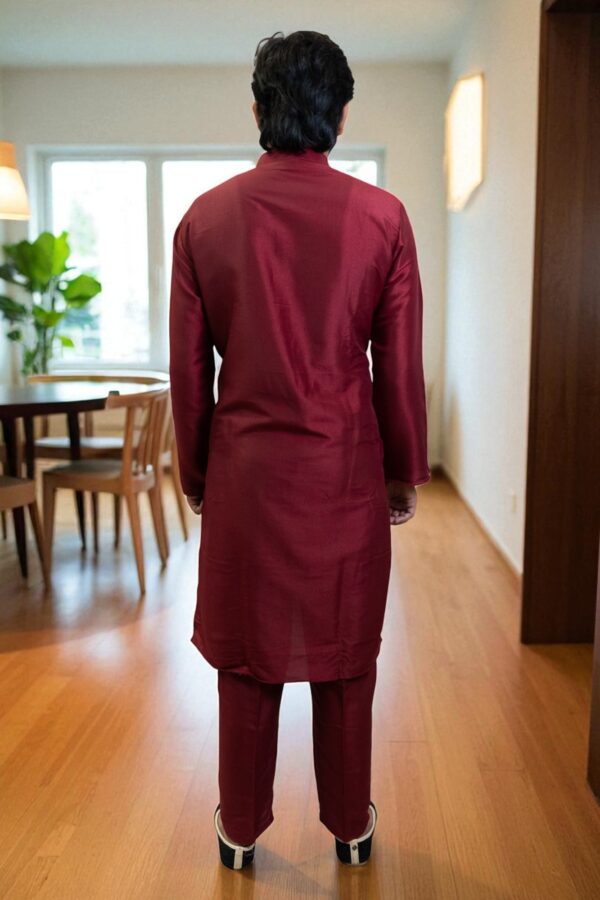 Maroon Kurta with Mandarin Collar & Button Placket - Image 5