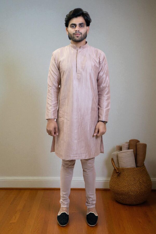 Blush Pink Rayon Silk Kurta for Men - Image 2