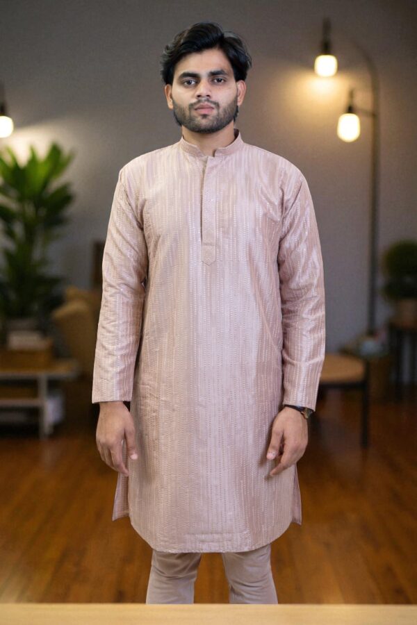 Blush Pink Rayon Silk Kurta for Men - Image 5