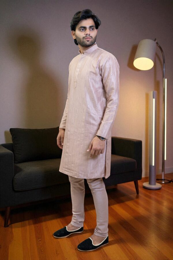 Blush Pink Rayon Silk Kurta for Men - Image 3