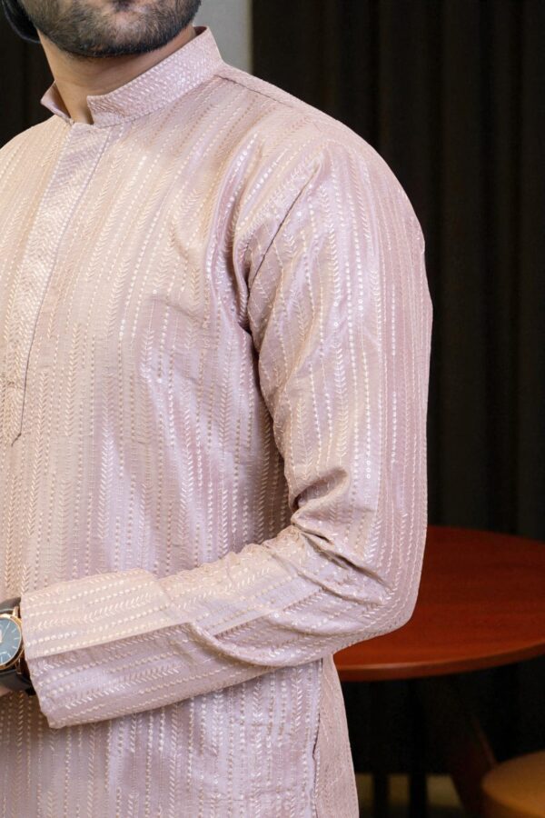Blush Pink Rayon Silk Kurta for Men - Image 4
