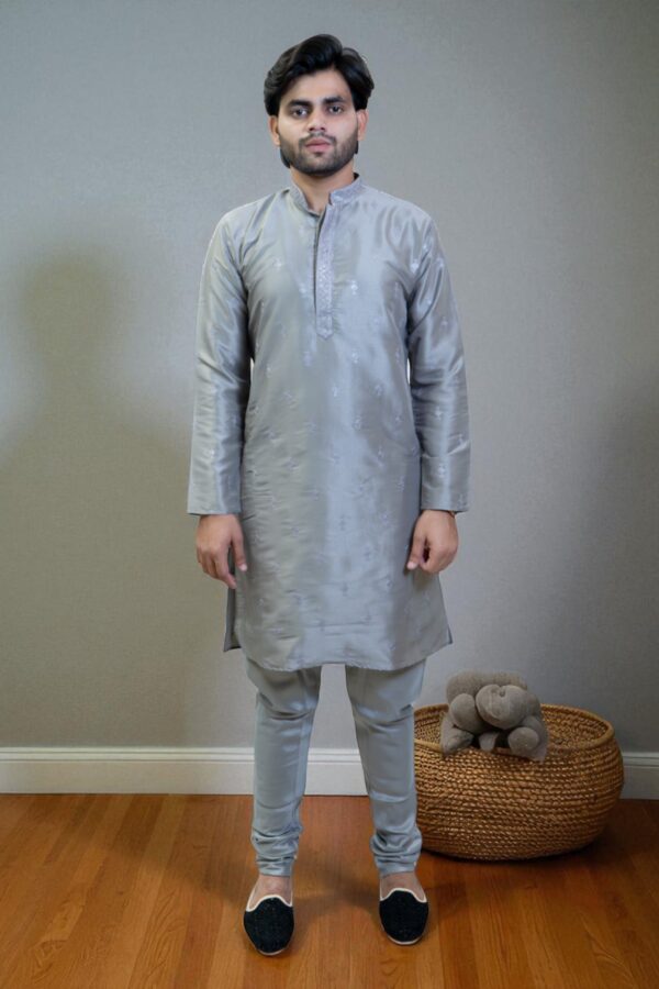 Light Grey Silk Kurta Pajama – Perfect for Summer Festivals - Image 2