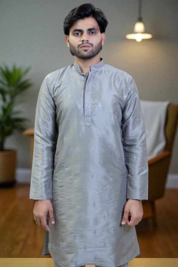 Light Grey Silk Kurta Pajama – Perfect for Summer Festivals - Image 6