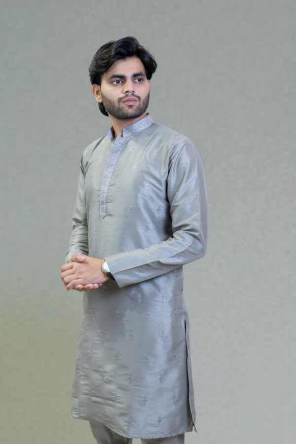 Light Grey Silk Kurta Pajama – Perfect for Summer Festivals - Image 3