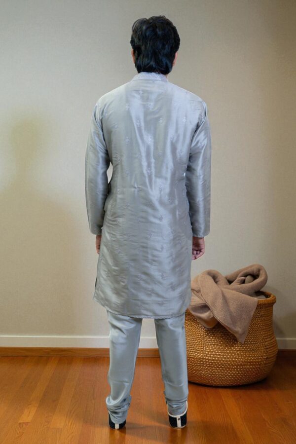 Light Grey Silk Kurta Pajama – Perfect for Summer Festivals - Image 5