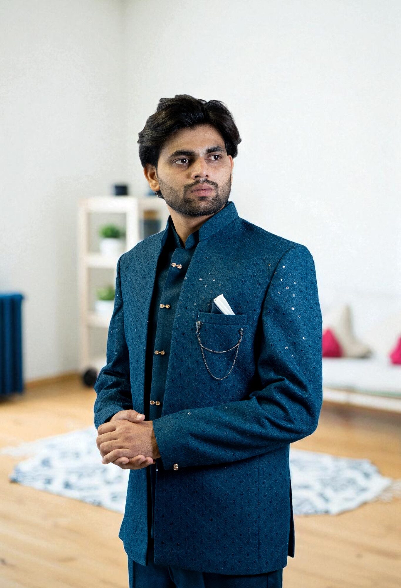Dark Blue Jodhpuri Suit – Multi-Design Thread Work
