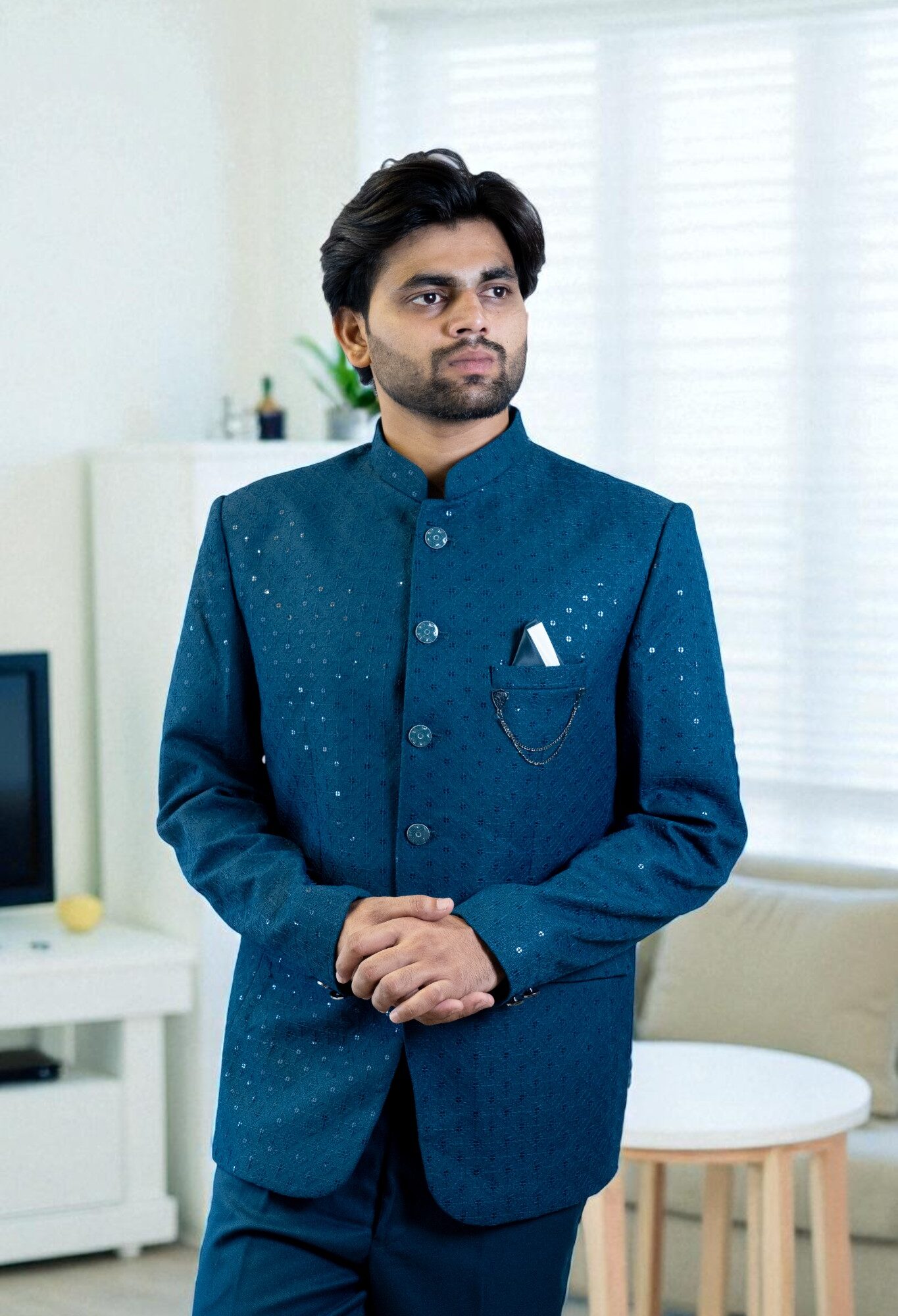 Blue Jodhpuri Suit – Sequin Design