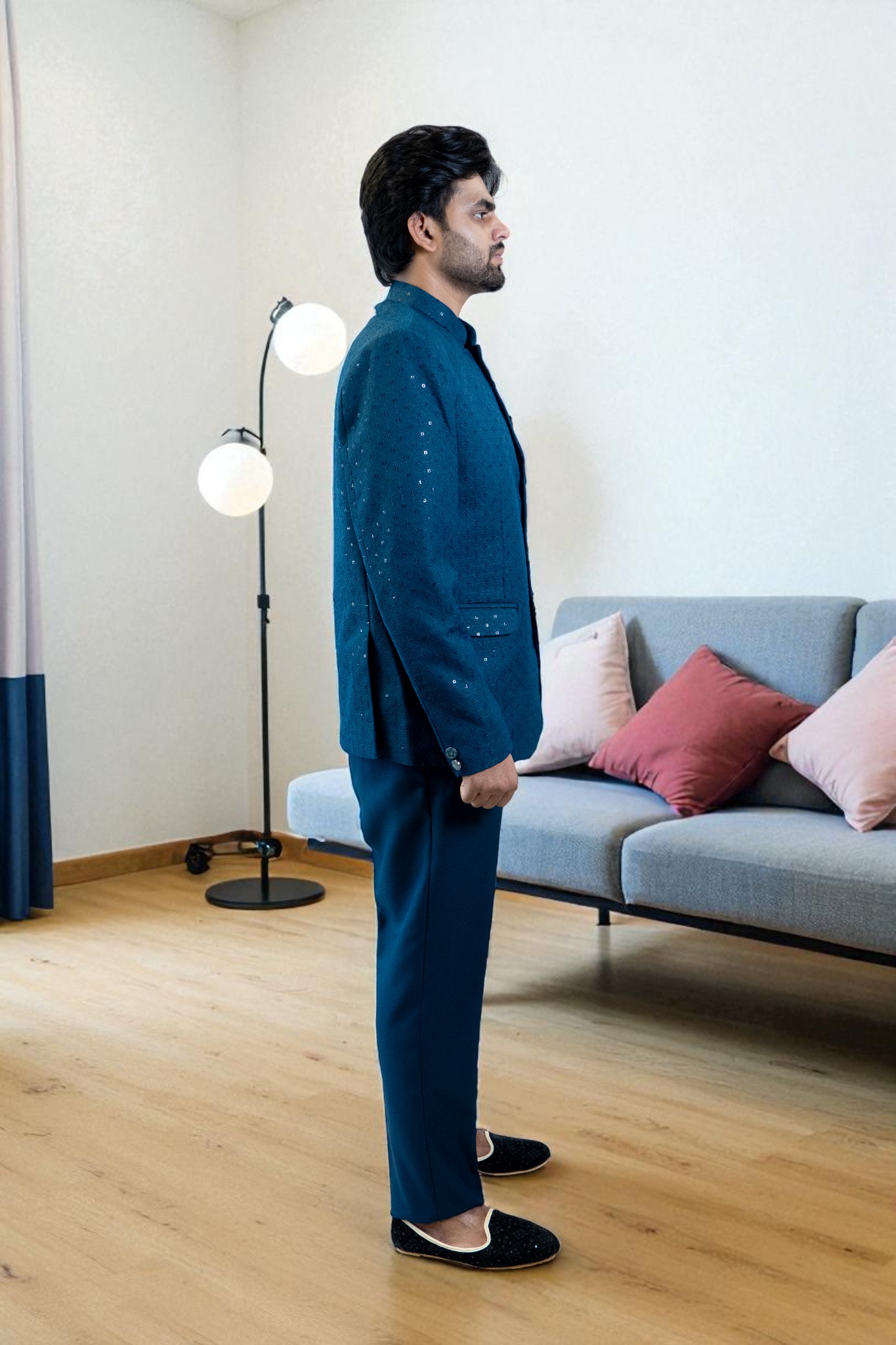 Blue Jodhpuri Suit – Sequin Design - Image 4