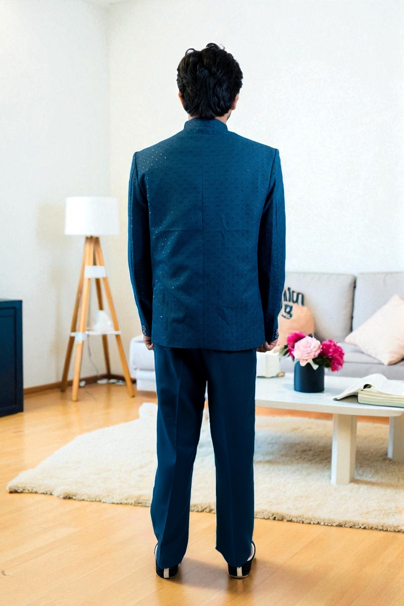 Blue Jodhpuri Suit – Sequin Design - Image 5