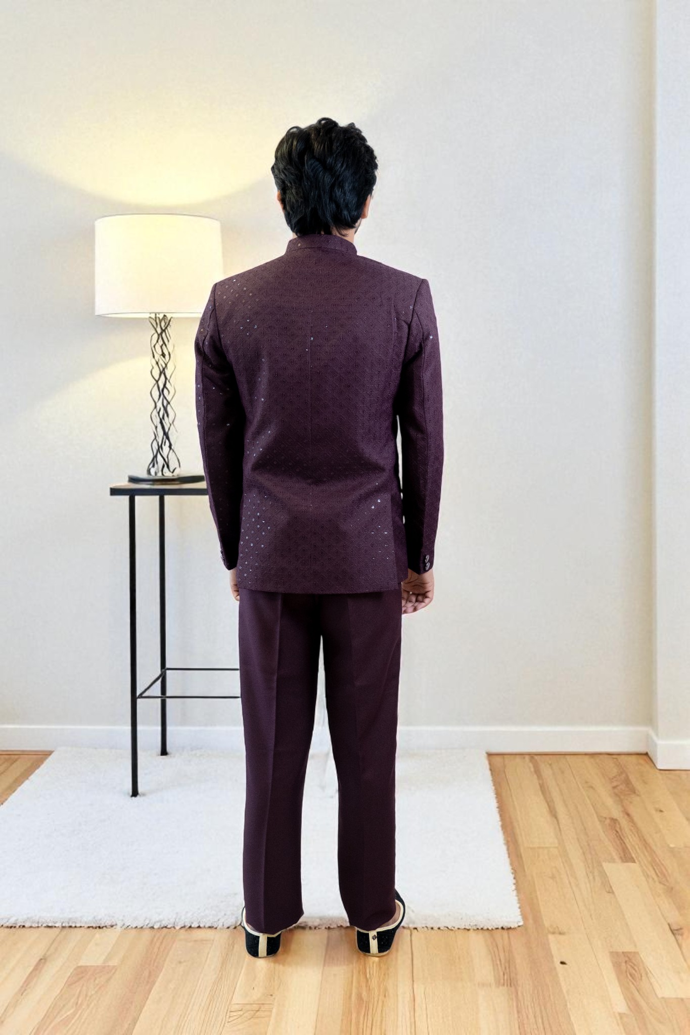 Wine Jodhpuri Suit – Sequin Design & Suiting Fabric - Image 6