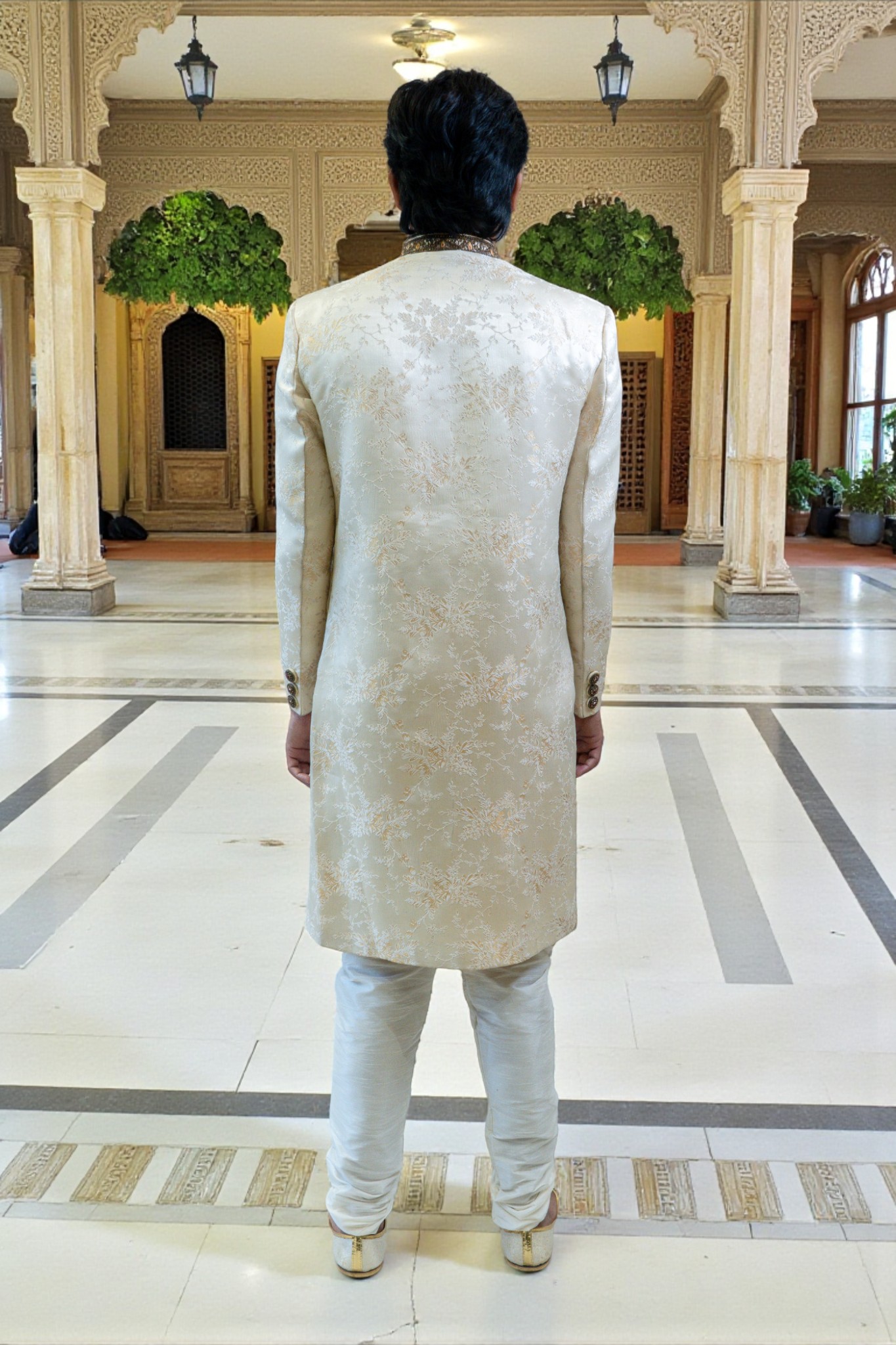 Floral Sherwani Set for Men – Elegant Golden Sequins Design - Image 6