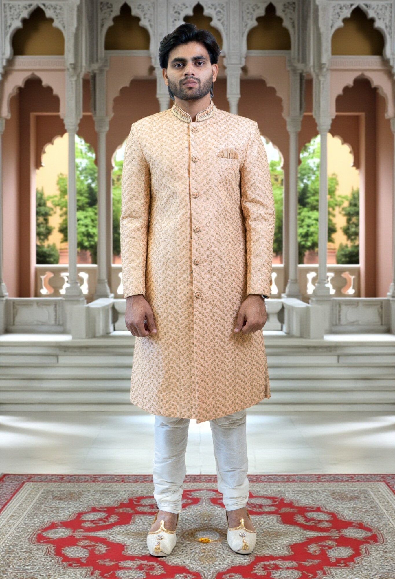 Golden Jari Work Sherwani for Men