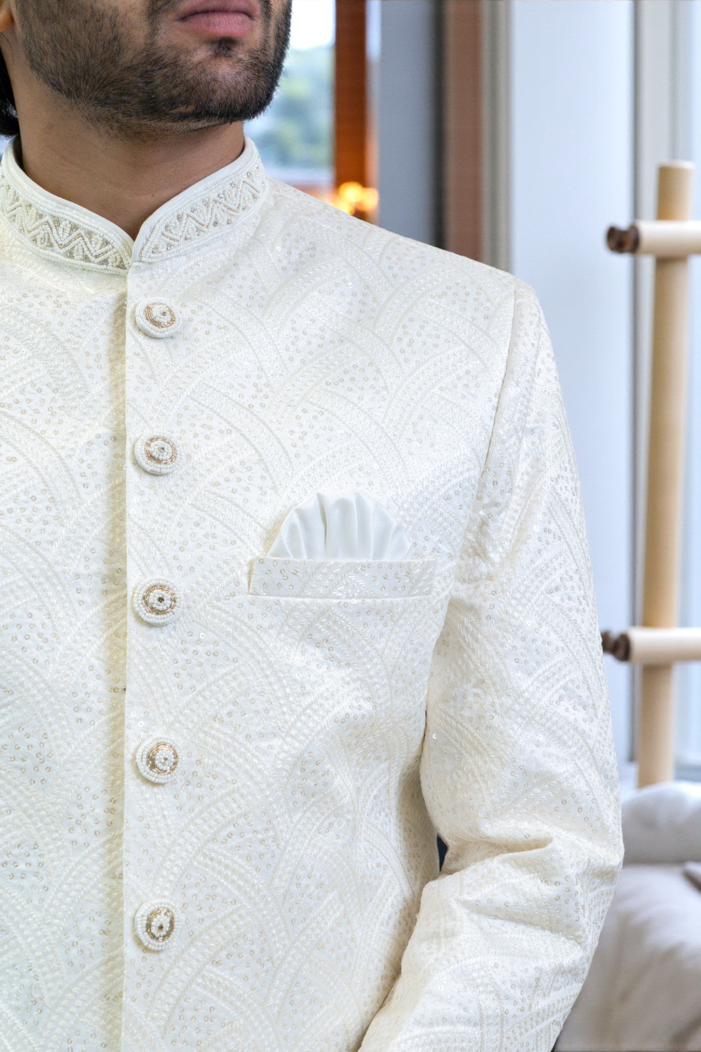 Royal Designer Sherwani with Thread Embroidery - Image 4