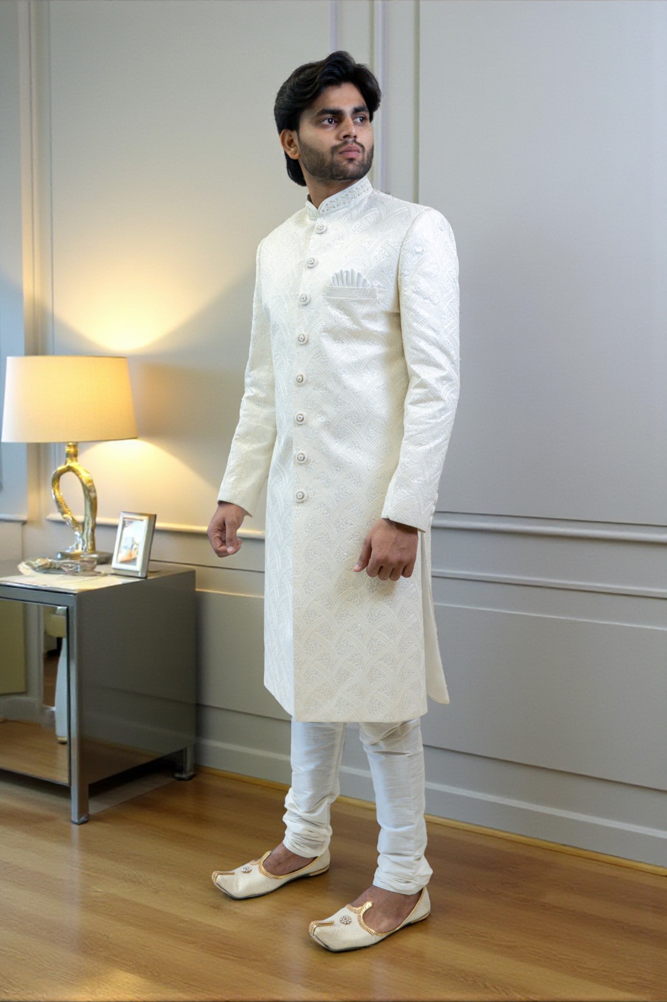 Royal Designer Sherwani with Thread Embroidery - Image 2