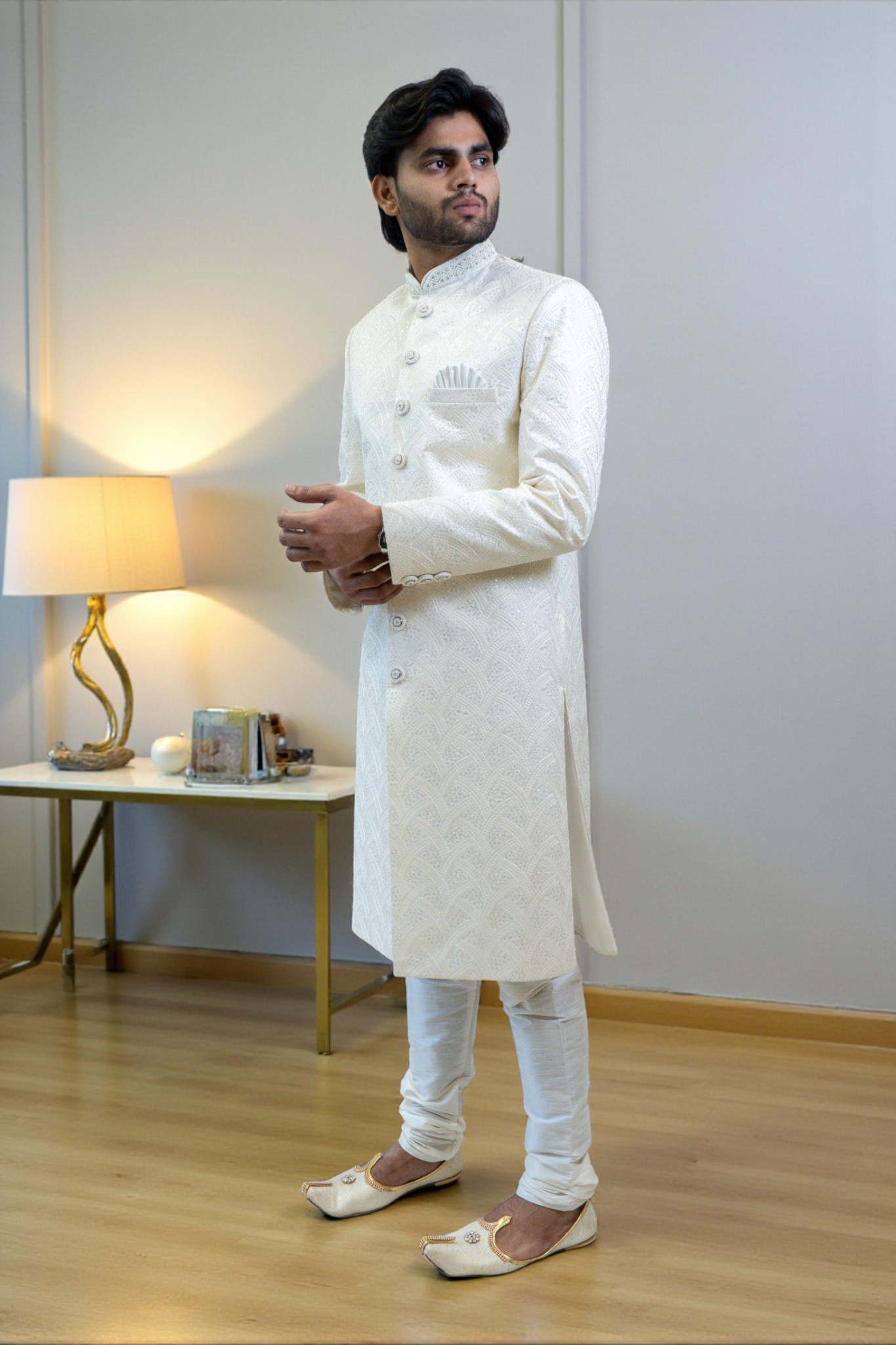Royal Designer Sherwani with Thread Embroidery - Image 3
