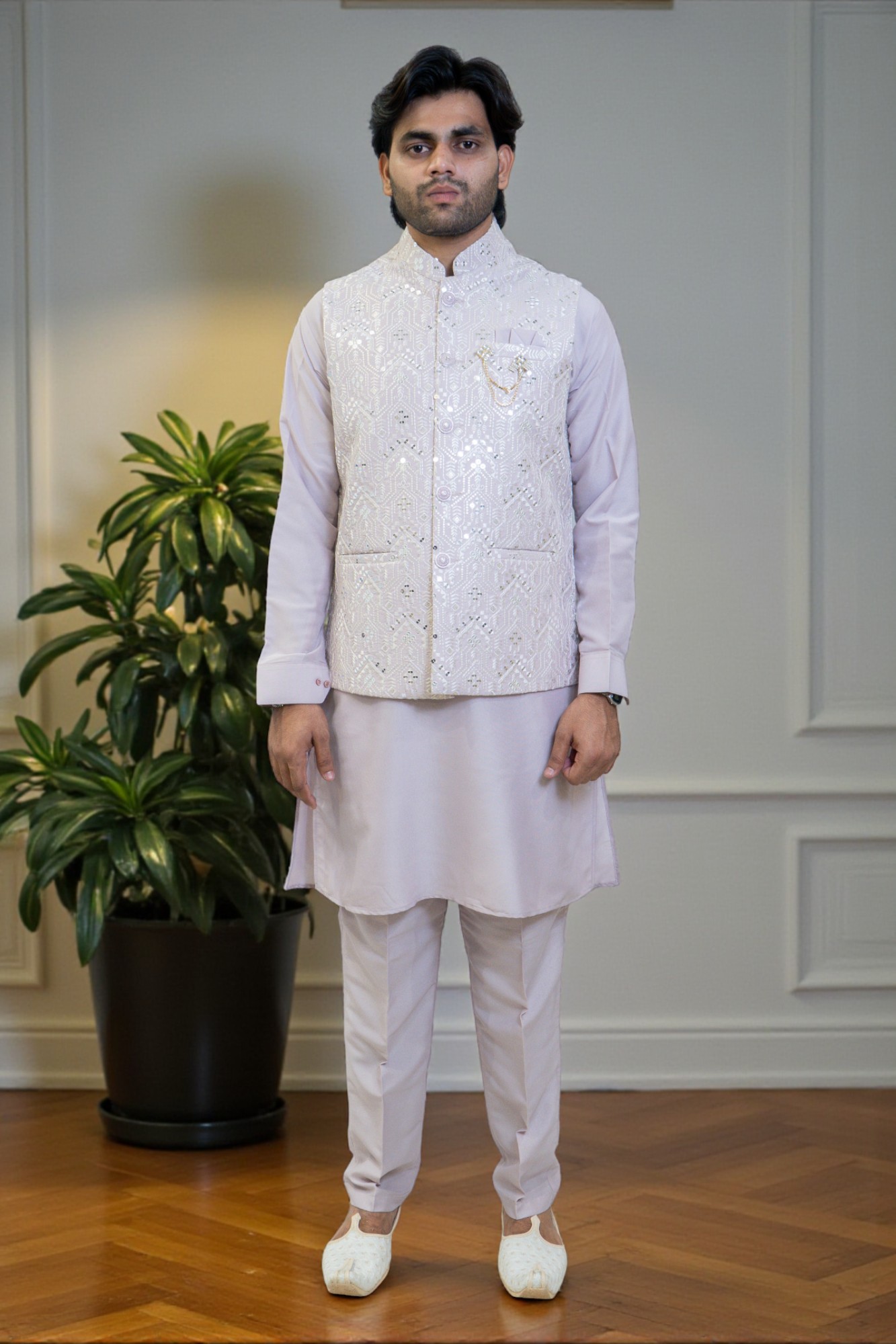 Lavender Kurta with Sequined Jacket - Image 2