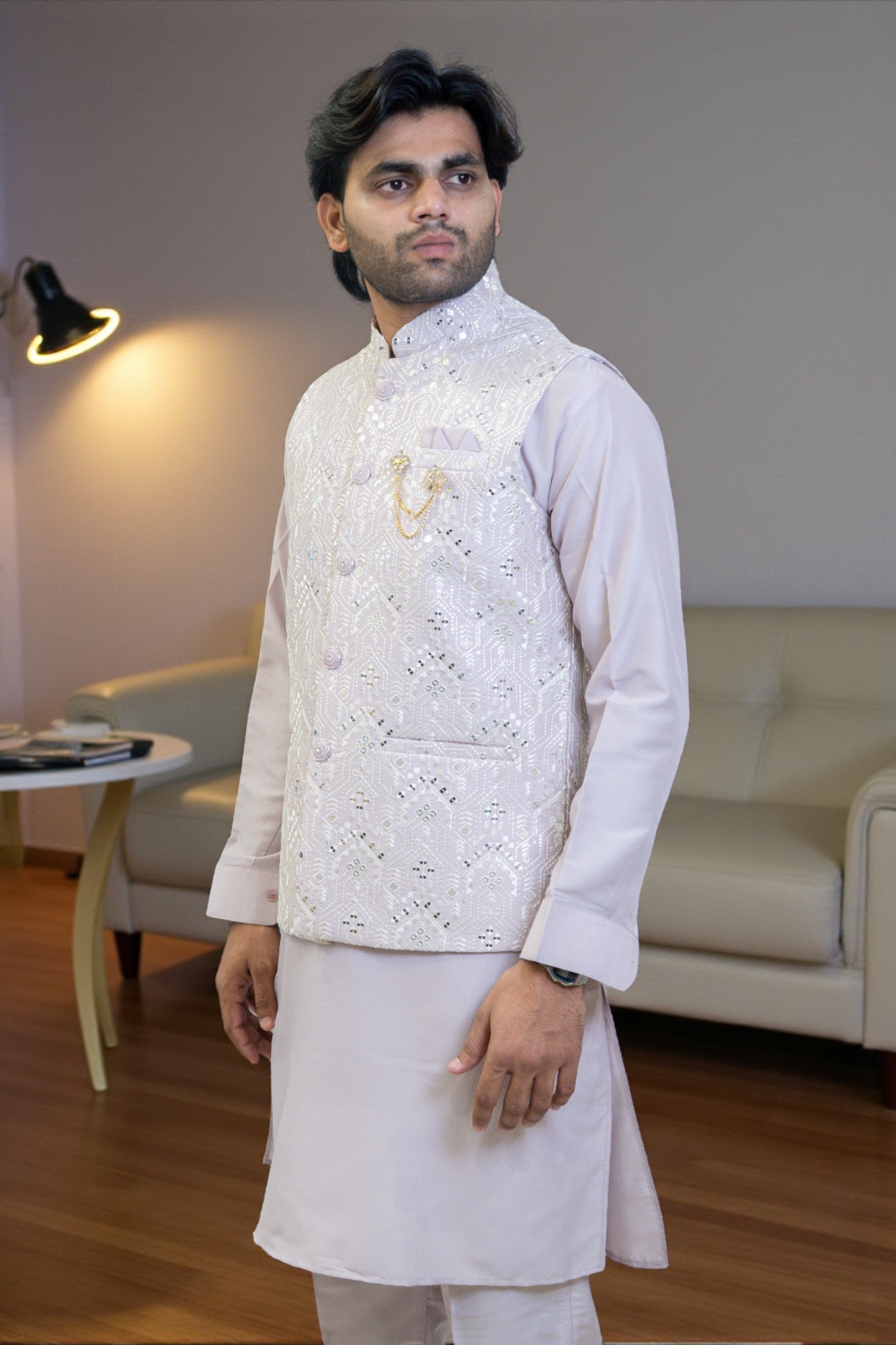 Lavender Kurta with Sequined Jacket