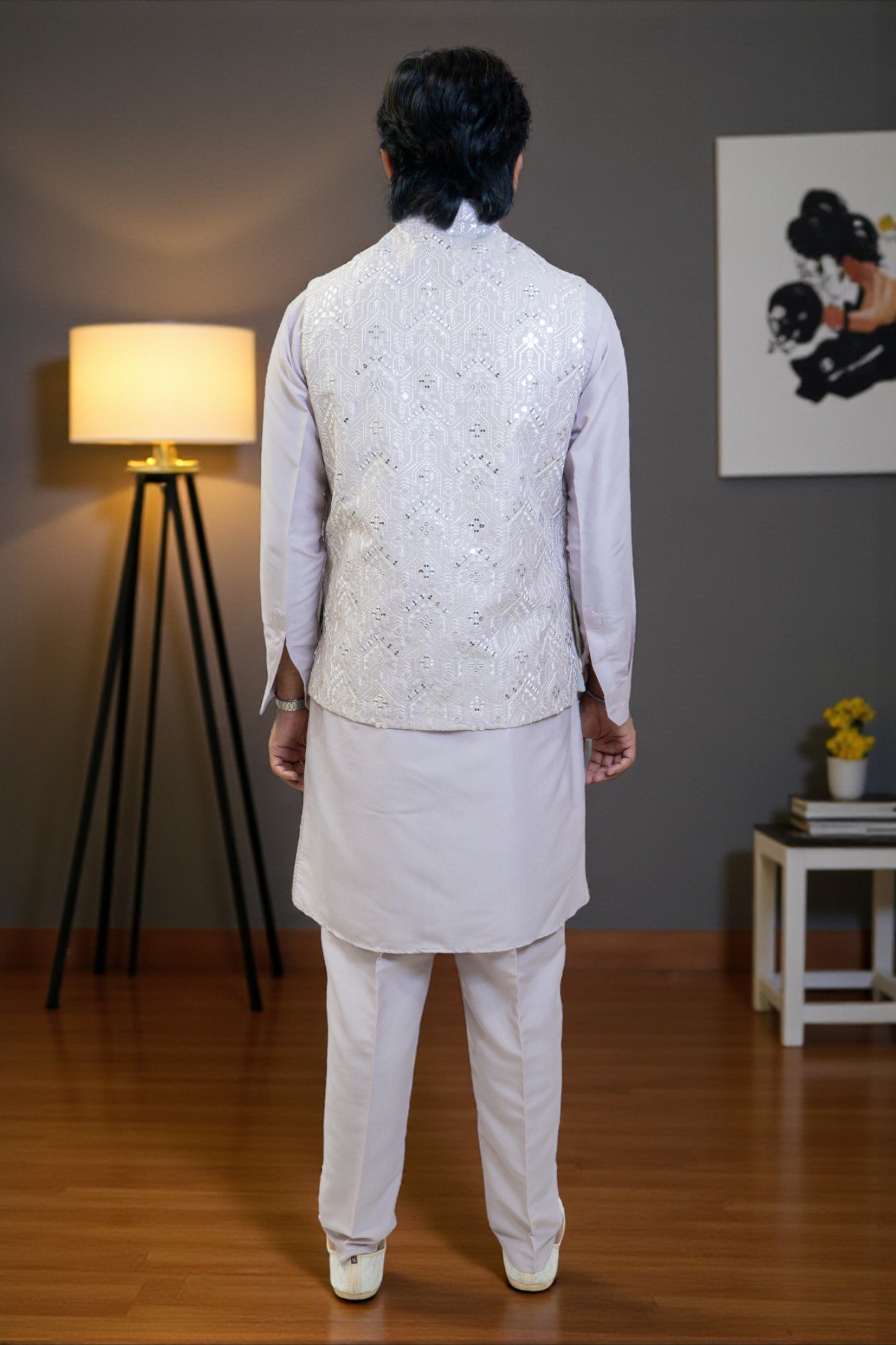 Lavender Kurta with Sequined Jacket - Image 5