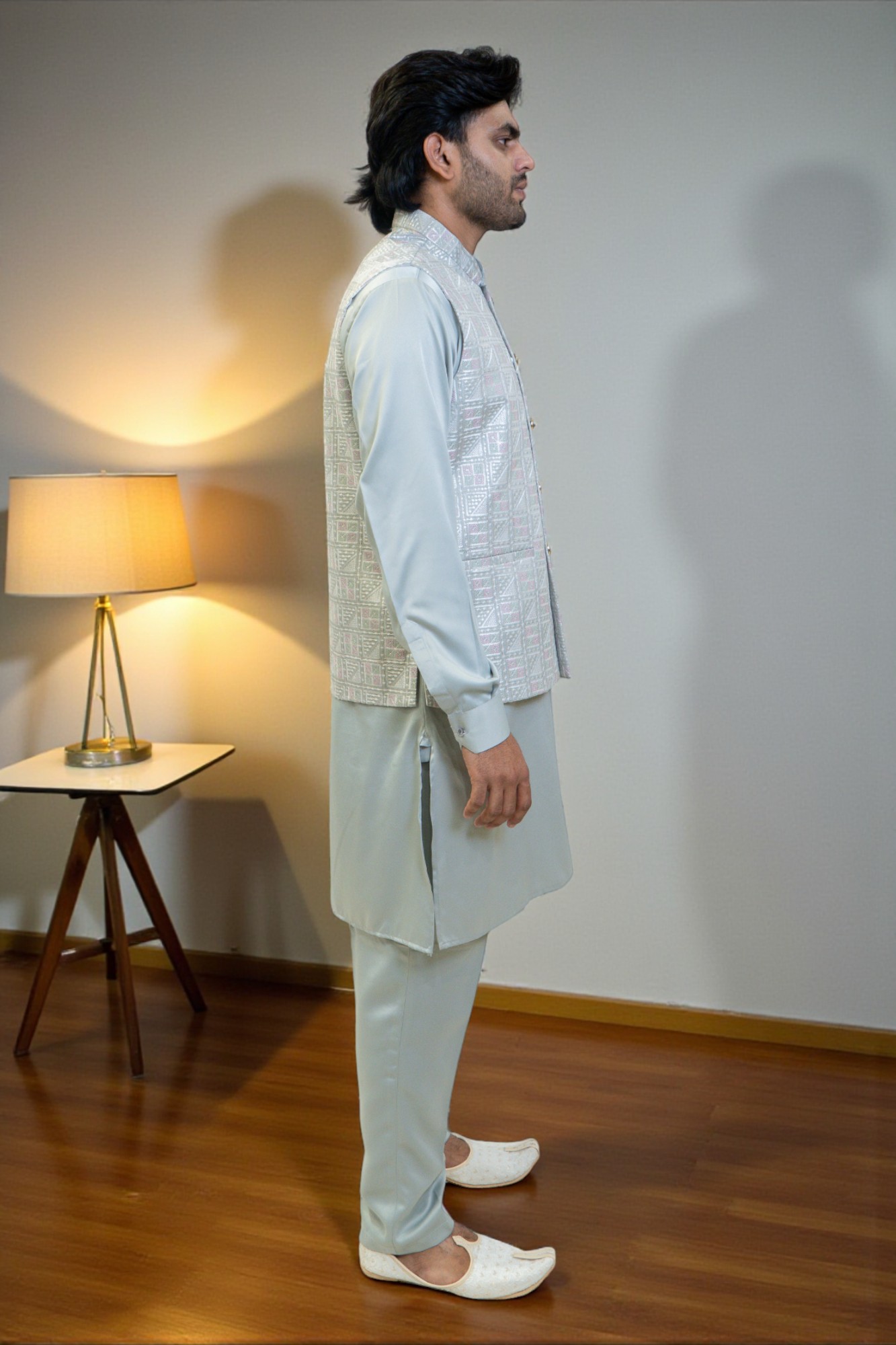 Kurta with Multi-Design Embroidered Short Jacket - Image 5