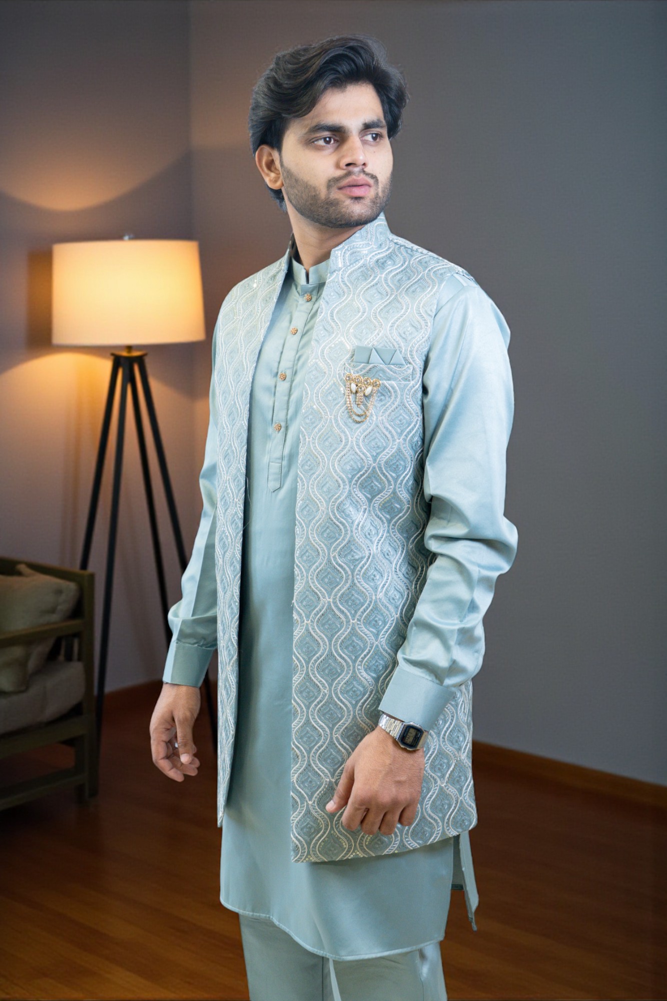 Kurta Jacket Set for Men – Sharq-Style Embroidery & Thread Work