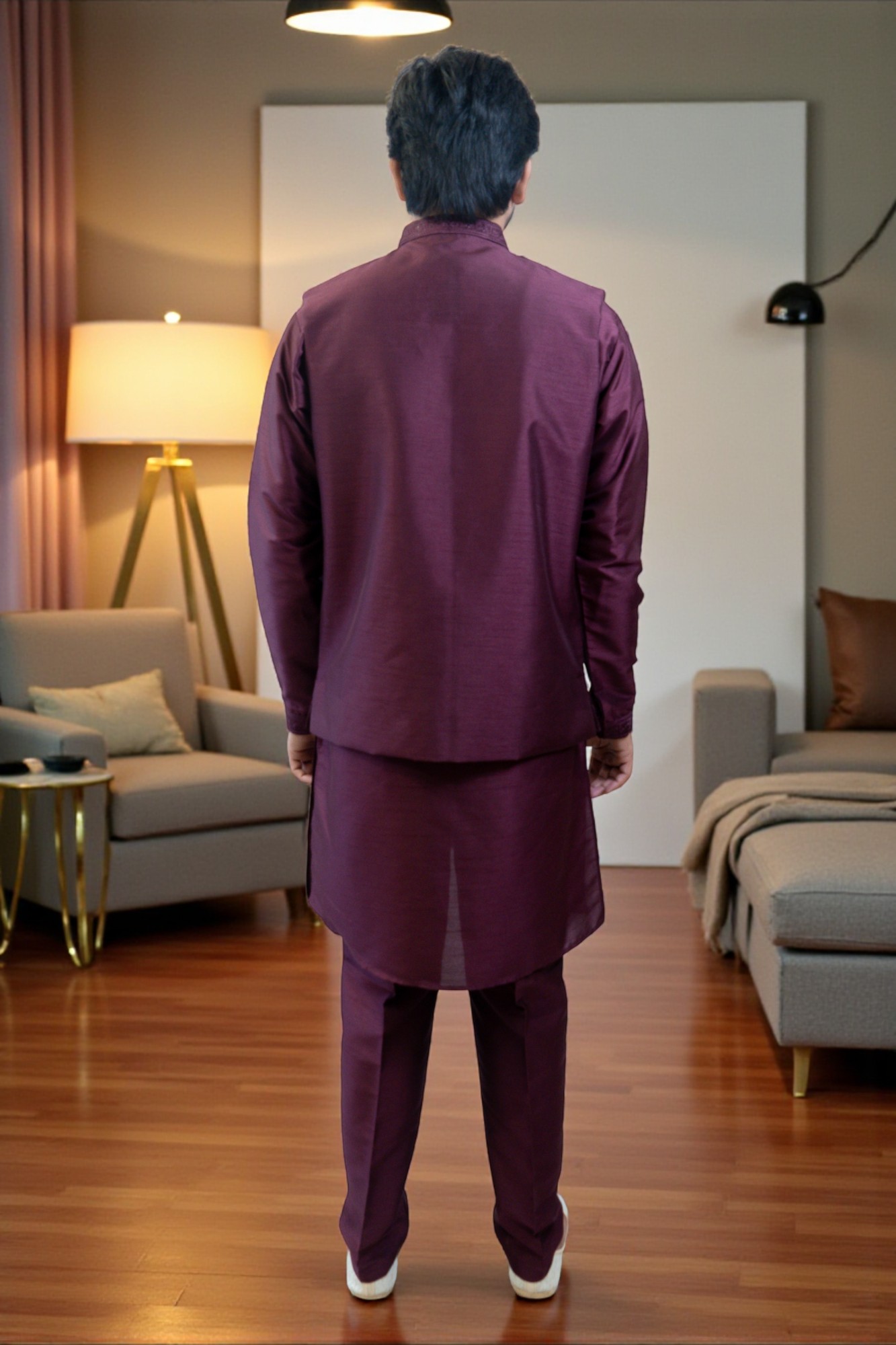 Wine Color Kurta Jacket Set with Full Embroidery - Image 6