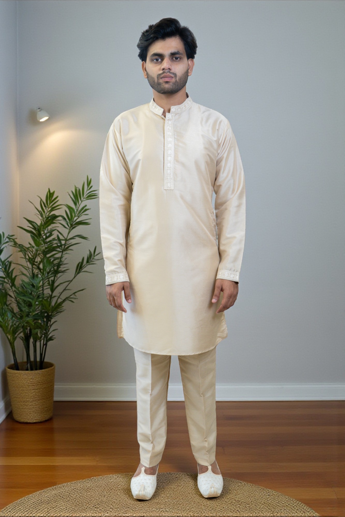 Golden Kurta Jacket Set – Full Embroidery - Image 4