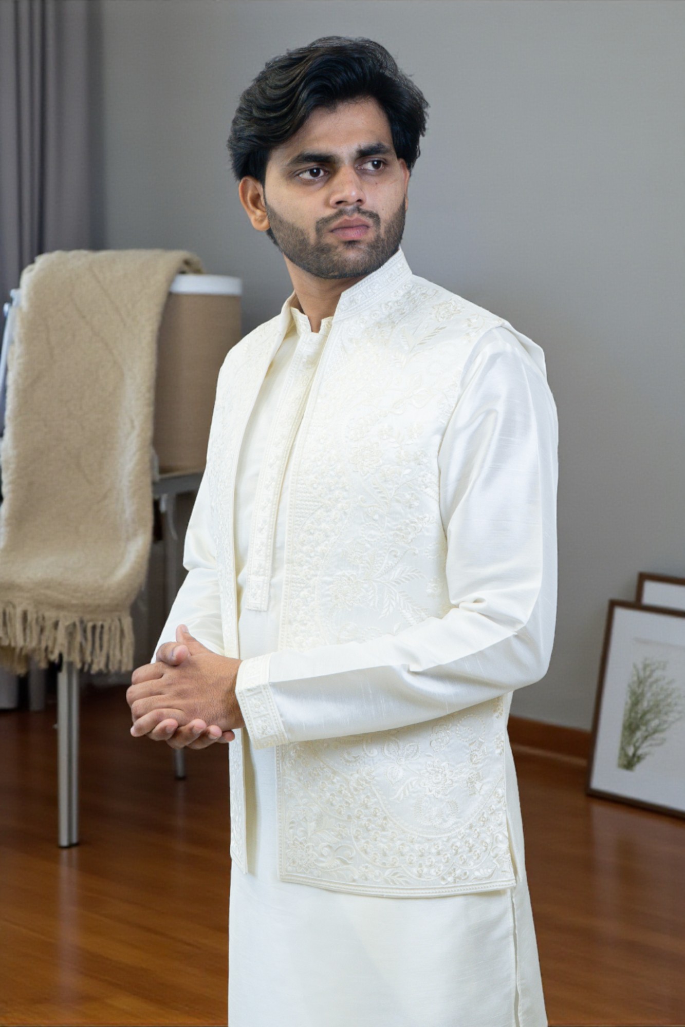 White Kurta Jacket Set